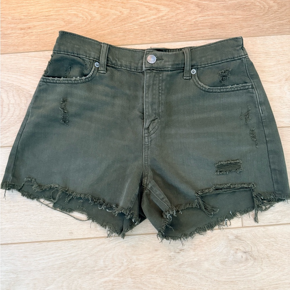 Aerie Olive Distressed Jean Shorts
